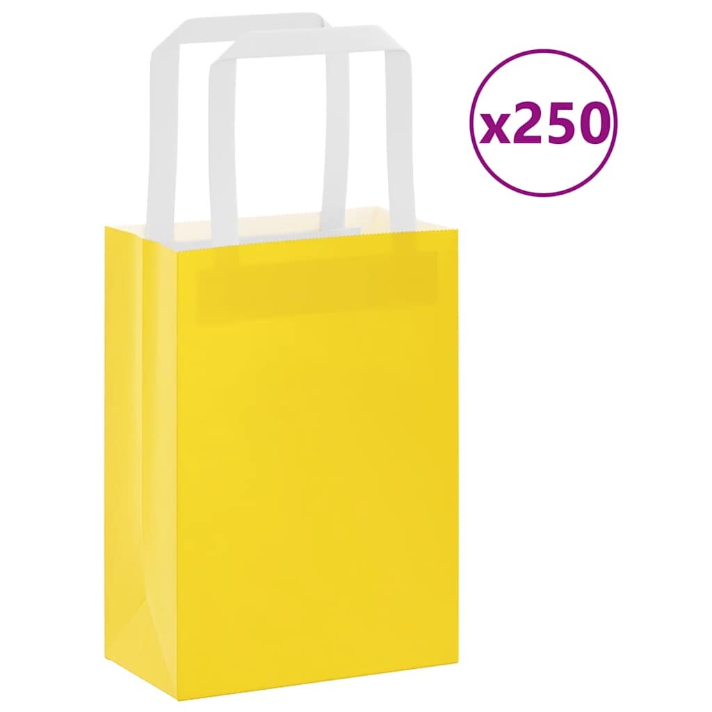 vidaXL Хартиени торбички 250 бр с дръжки жълти 15x8x21 см