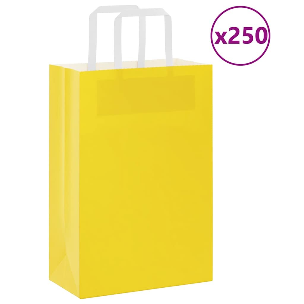 vidaXL Хартиени торбички 250 бр с дръжки жълти 21x11x31 см