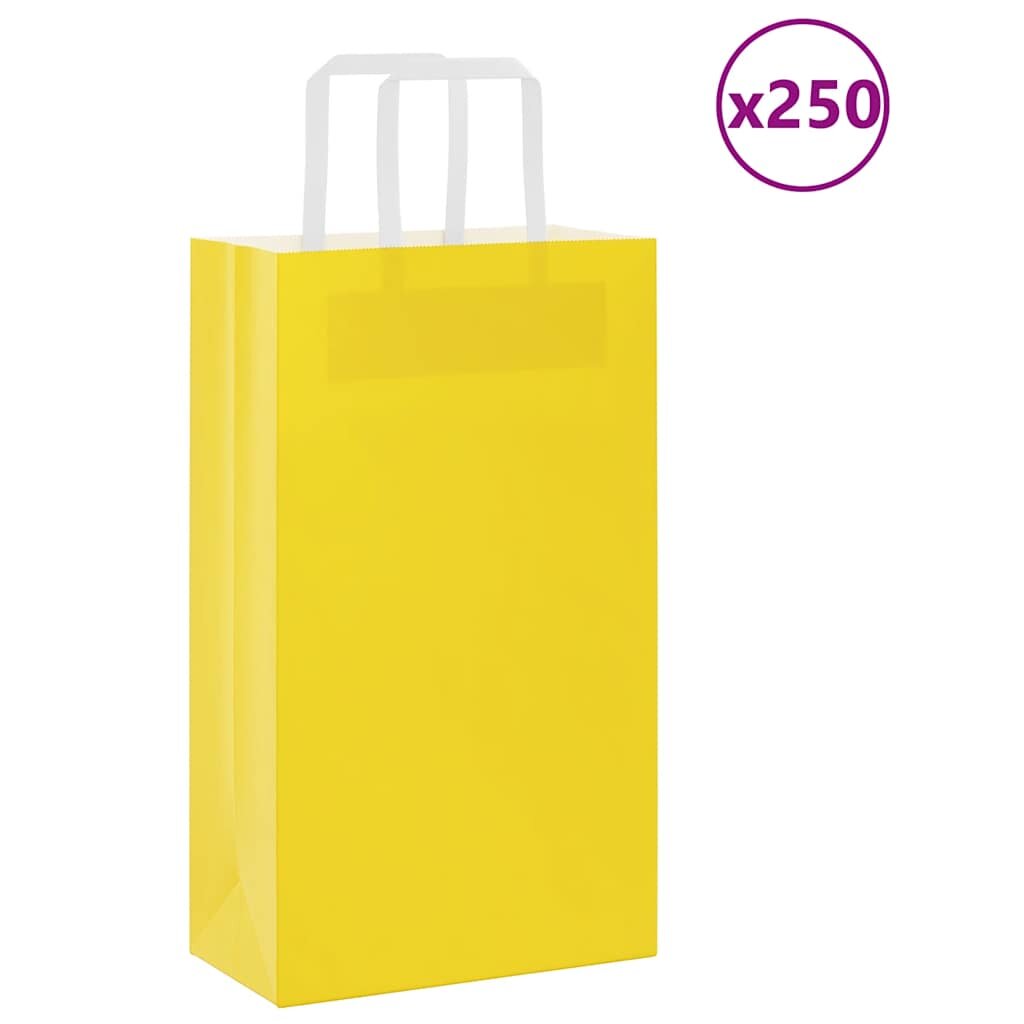 vidaXL Хартиени торбички 250 бр с дръжки жълти 21x11x36 см