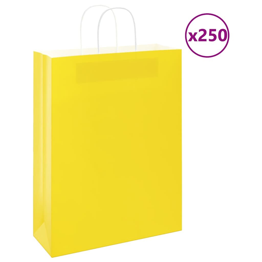 vidaXL Хартиени торбички 250 бр с дръжки жълти 32x12x42 см
