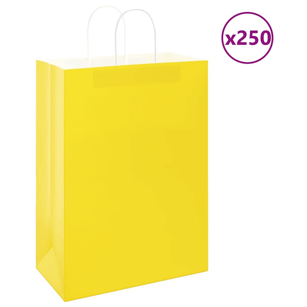 vidaXL Хартиени торбички 250 бр с дръжки жълти 32x17x44 см
