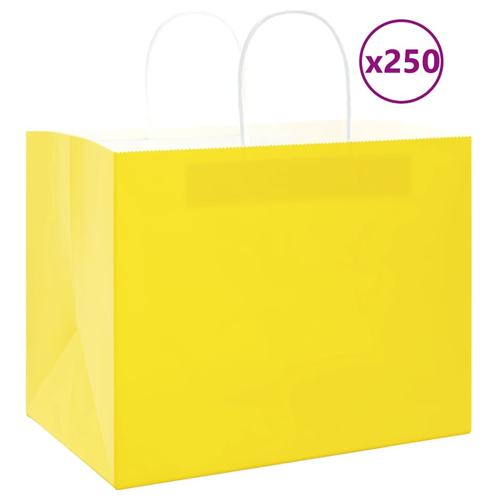 vidaXL Хартиени торбички 250 бр с дръжки жълти 32x22x24 см