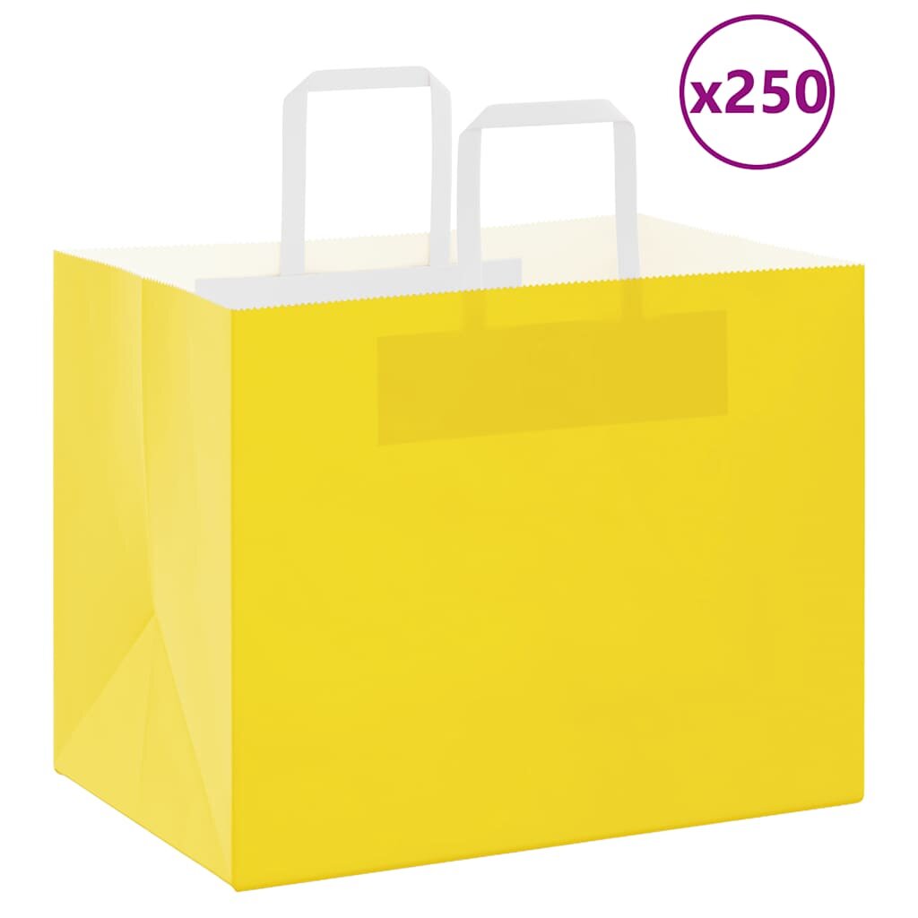 vidaXL Хартиени торбички 250 бр с дръжки жълти 32x22x24 см