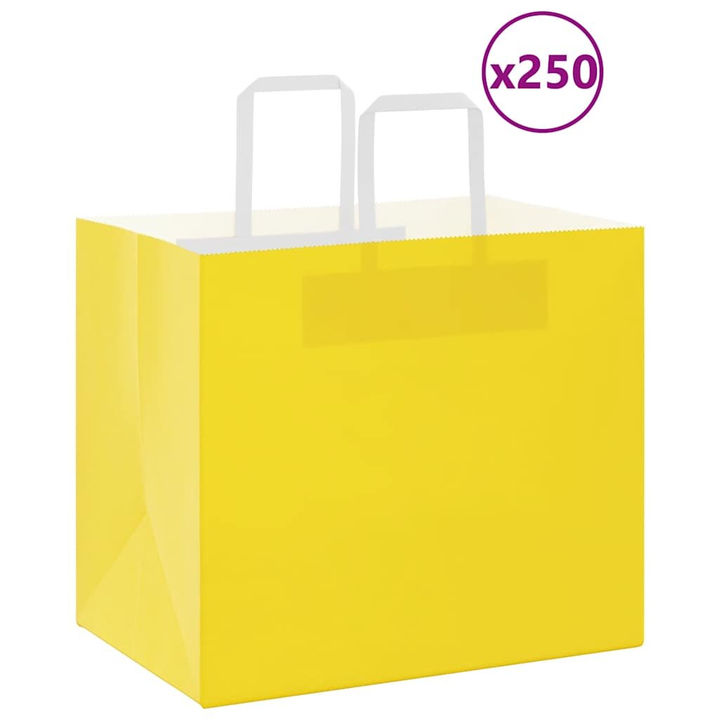 vidaXL Хартиени торбички 250 бр с дръжки жълти 32x22x28 см