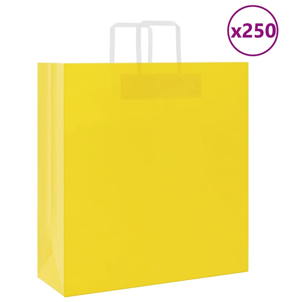 vidaXL Хартиени торбички 250 бр с дръжки жълти 45x17x48 см