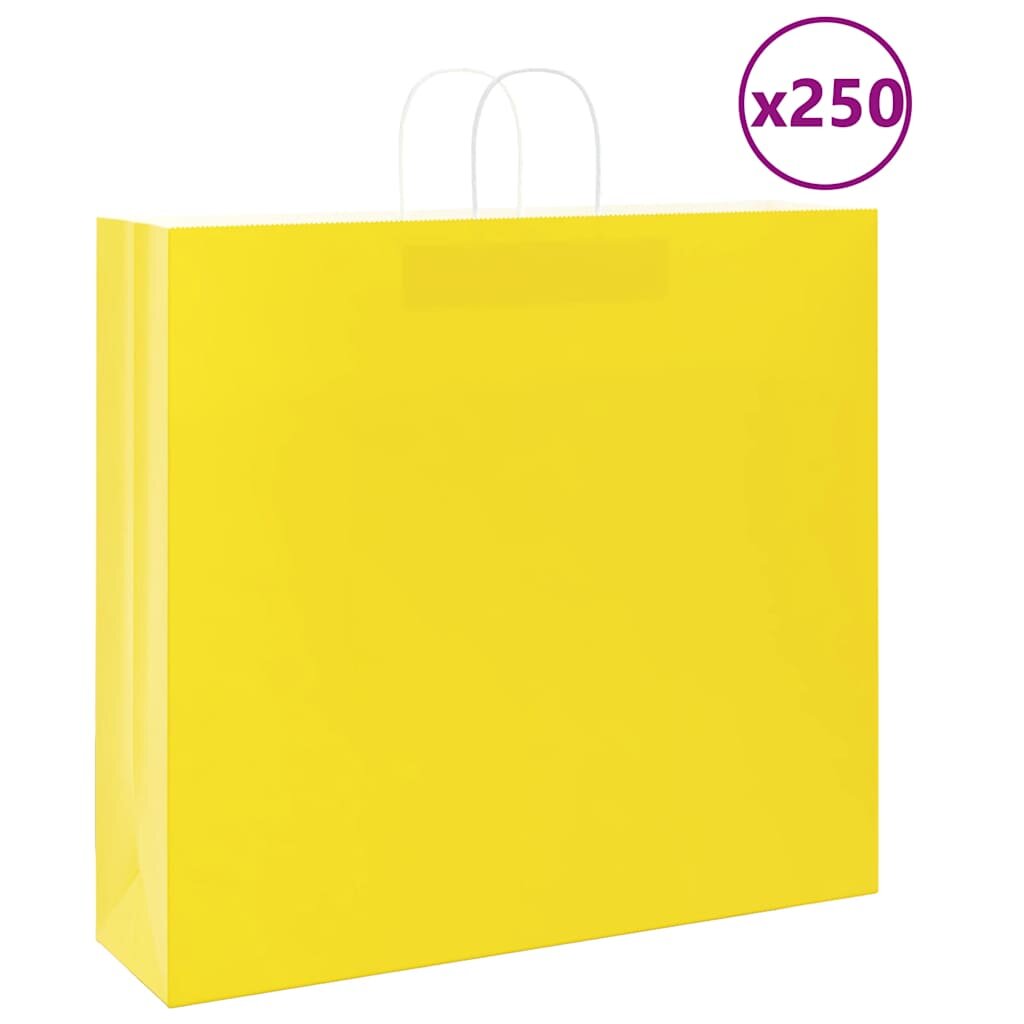 vidaXL Хартиени торбички 250 бр с дръжки жълти 54x15x49 см