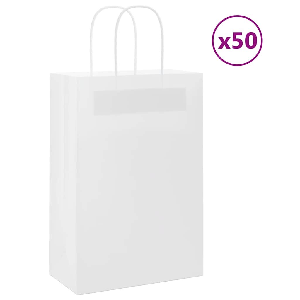 vidaXL Хартиени торбички 50 бр с дръжки бели 21x11x31 см