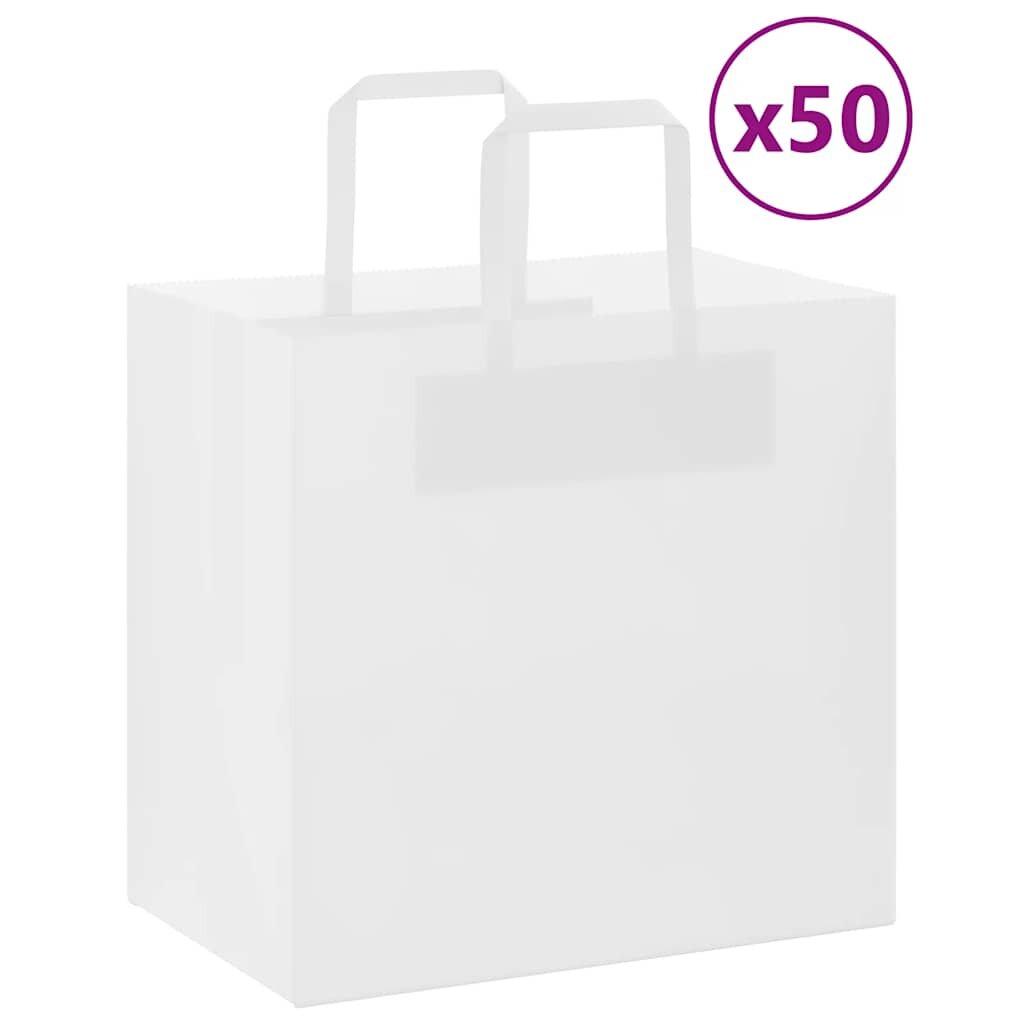 vidaXL Хартиени торбички 50 бр с дръжки бели 26x17x25 см