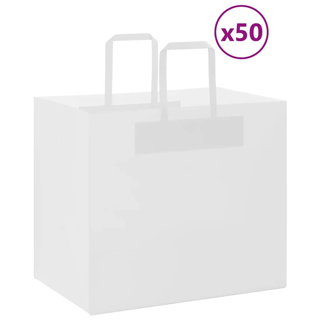 vidaXL Хартиени торбички 50 бр с дръжки бели 32x22x28 см