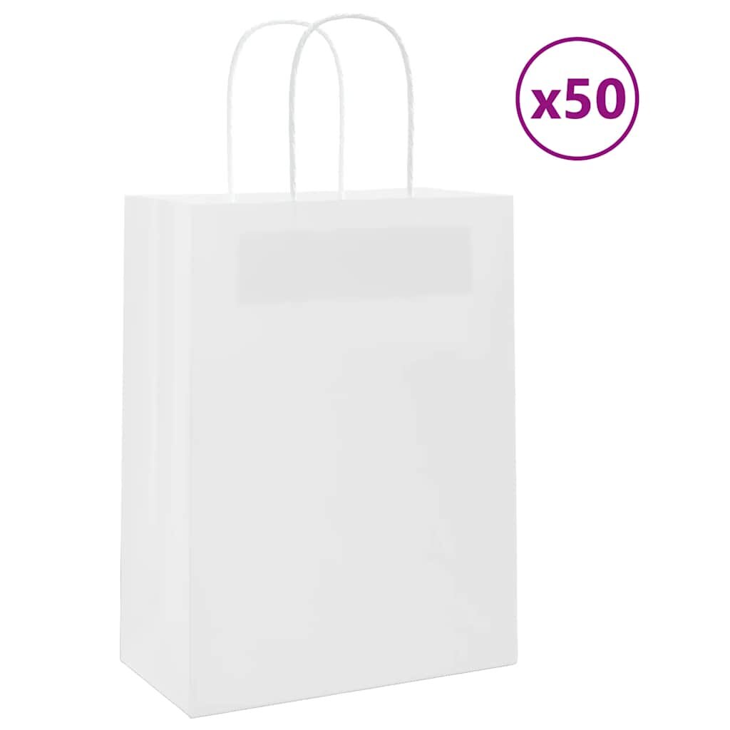 vidaXL Хартиени торбички 50 бр с дръжки бели 32x22x28 см