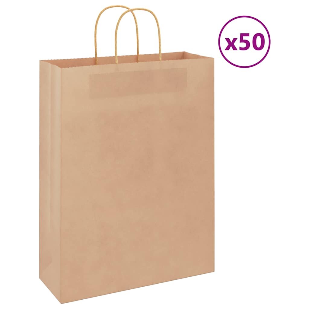 vidaXL Хартиени торбички 50 бр с дръжки кафяви 32x12x42 см