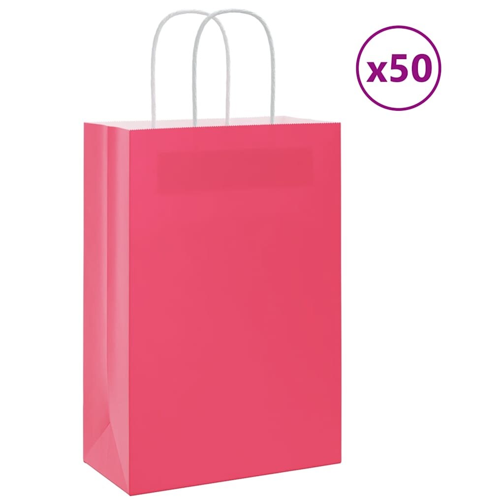 vidaXL Хартиени торбички 50 бр с дръжки розови 21x11x31 см