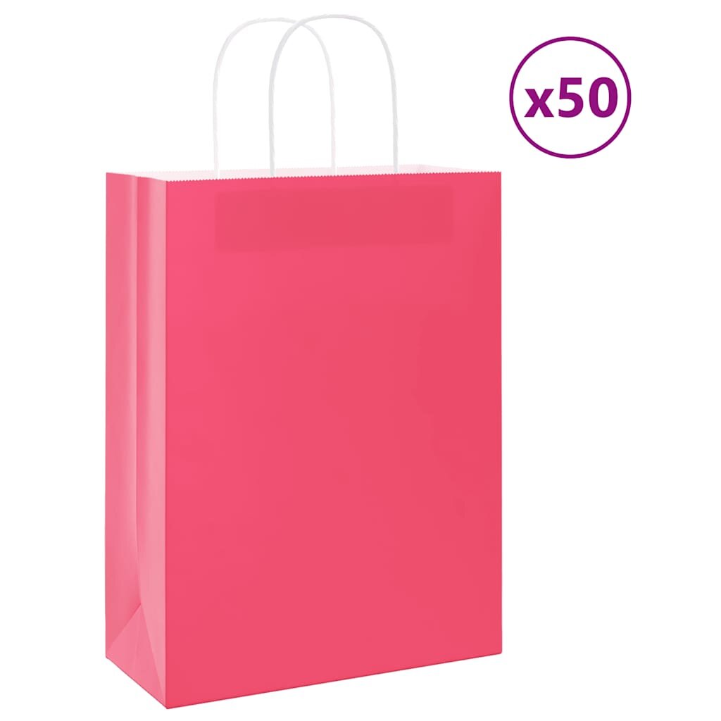 vidaXL Хартиени торбички 50 бр с дръжки розови 32x22x28 см