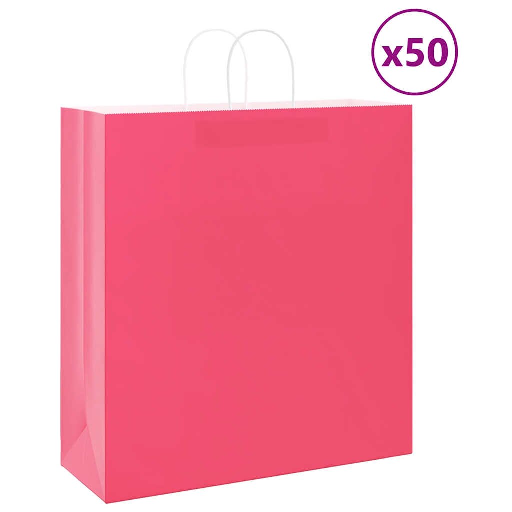 vidaXL Хартиени торбички 50 бр с дръжки розови 45x17x48 см