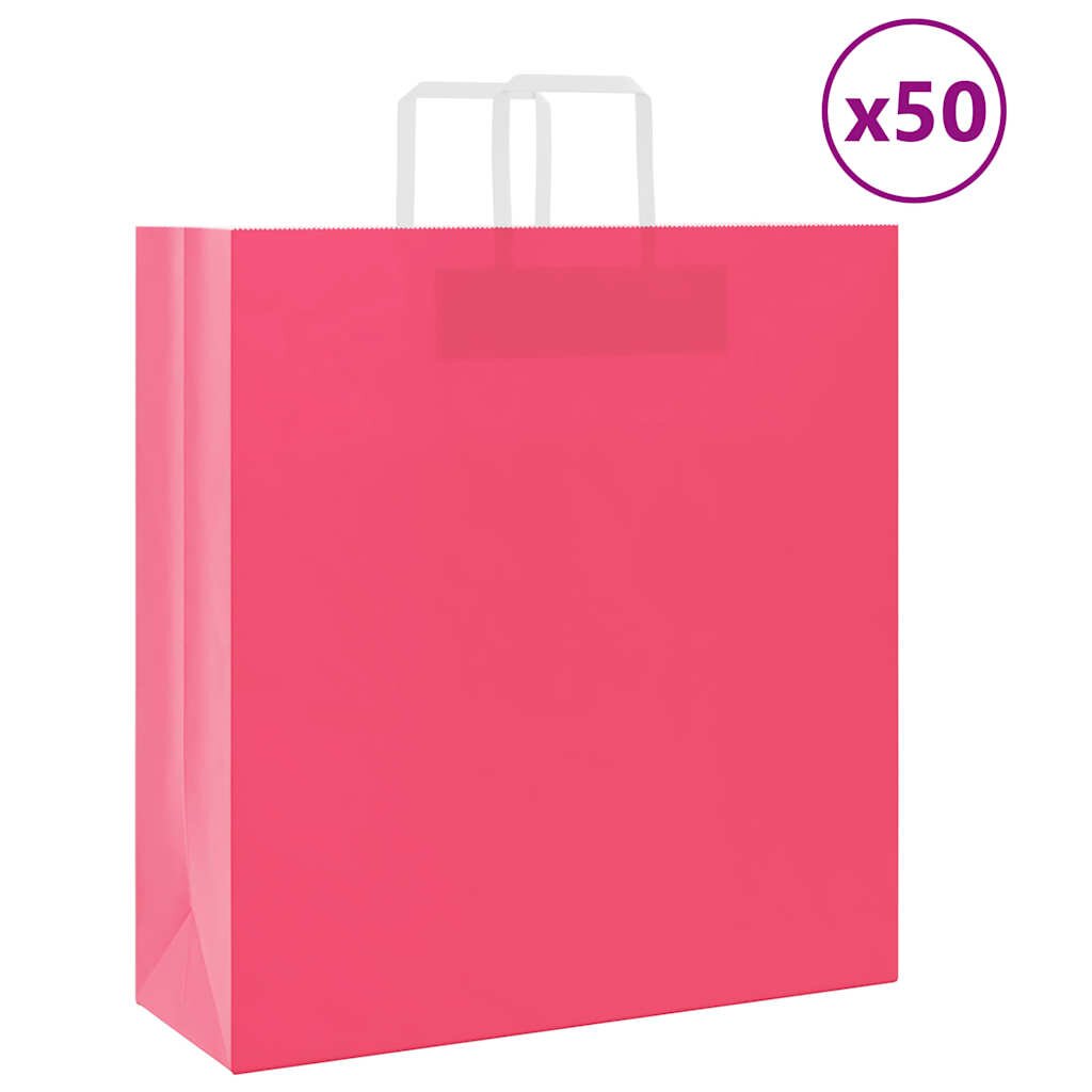 vidaXL Хартиени торбички 50 бр с дръжки розови 45x17x48 см