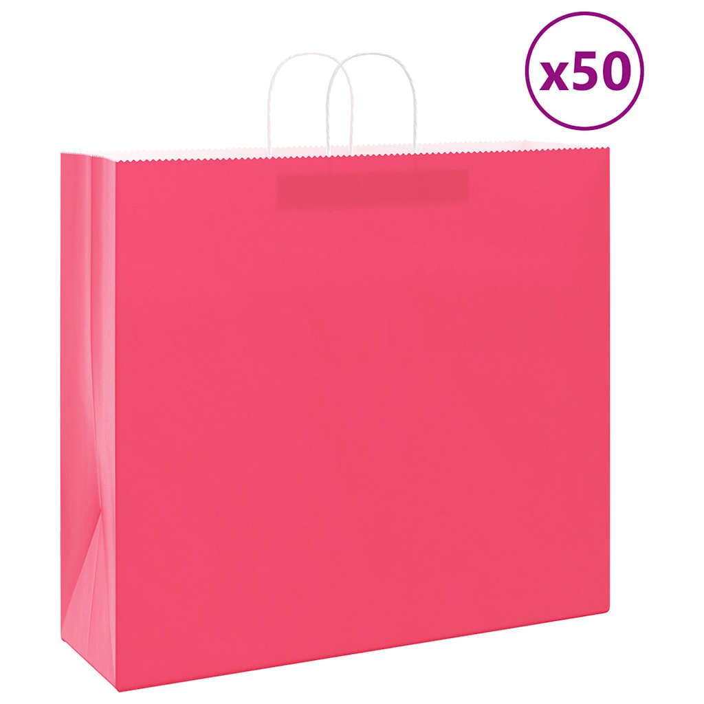 vidaXL Хартиени торбички 50 бр с дръжки розови 54x15x49 см
