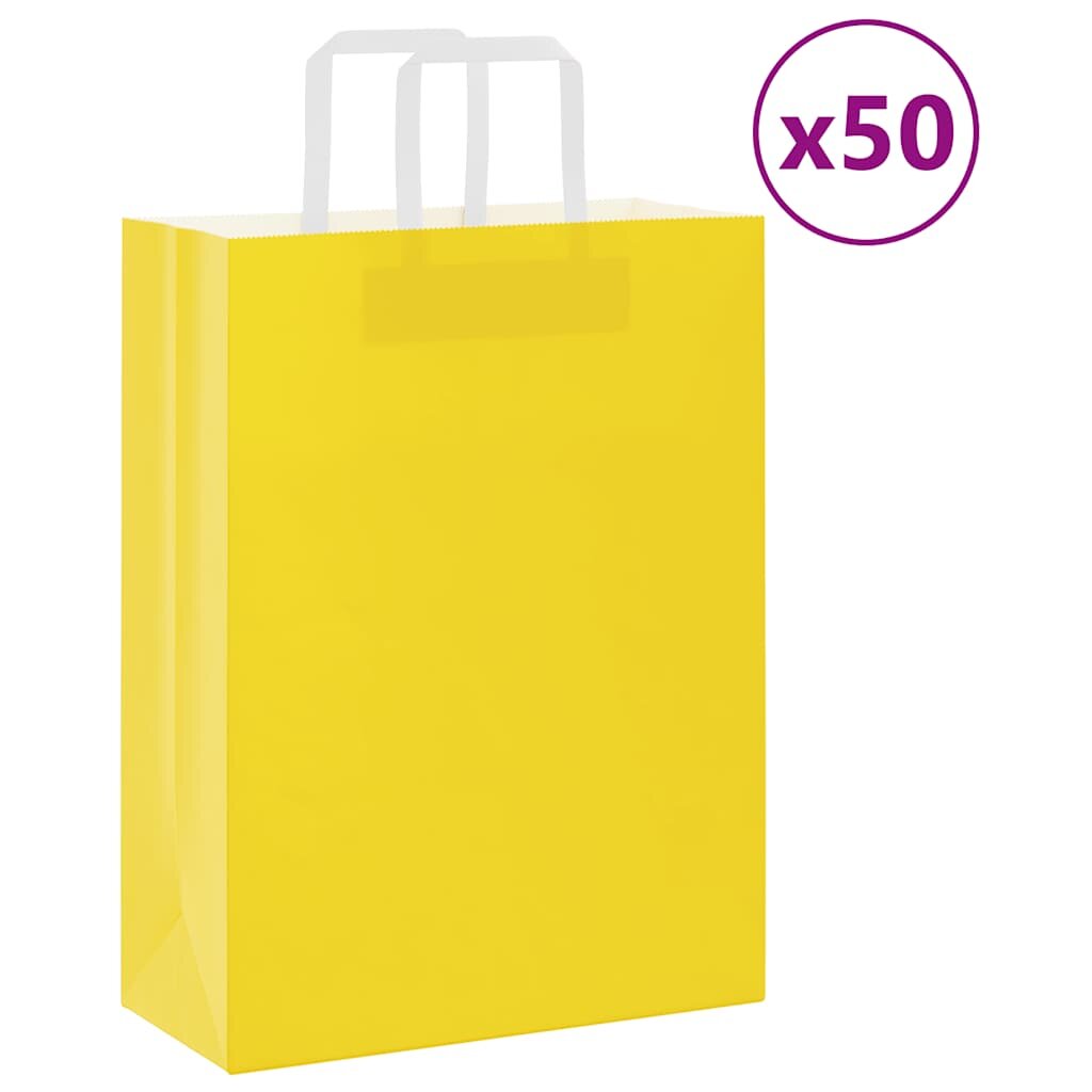 vidaXL Хартиени торбички 50 бр с дръжки жълти 26x12x35 см