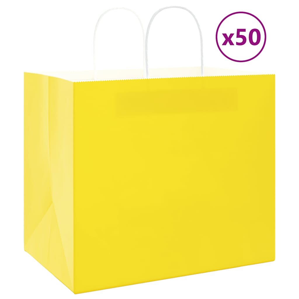 vidaXL Хартиени торбички 50 бр с дръжки жълти 32x22x28 см