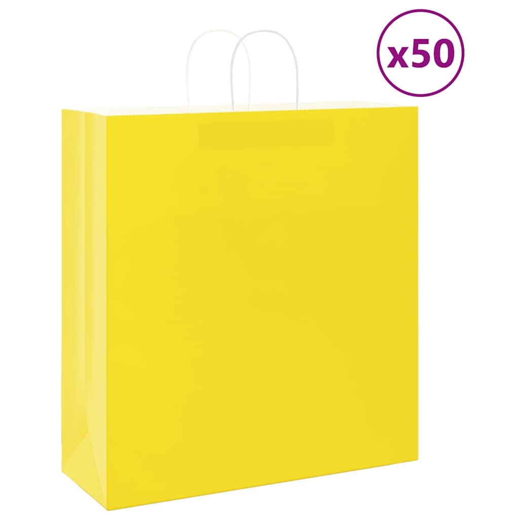 vidaXL Хартиени торбички 50 бр с дръжки жълти 45x17x48 см