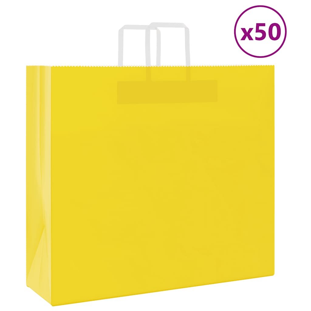vidaXL Хартиени торбички 50 бр с дръжки жълти 54x15x49 см
