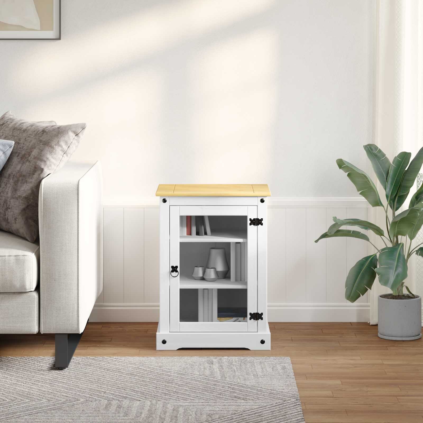 vidaXL HiFi шкаф Бяло 60 x 50 x 82 см Солидно борово дърво