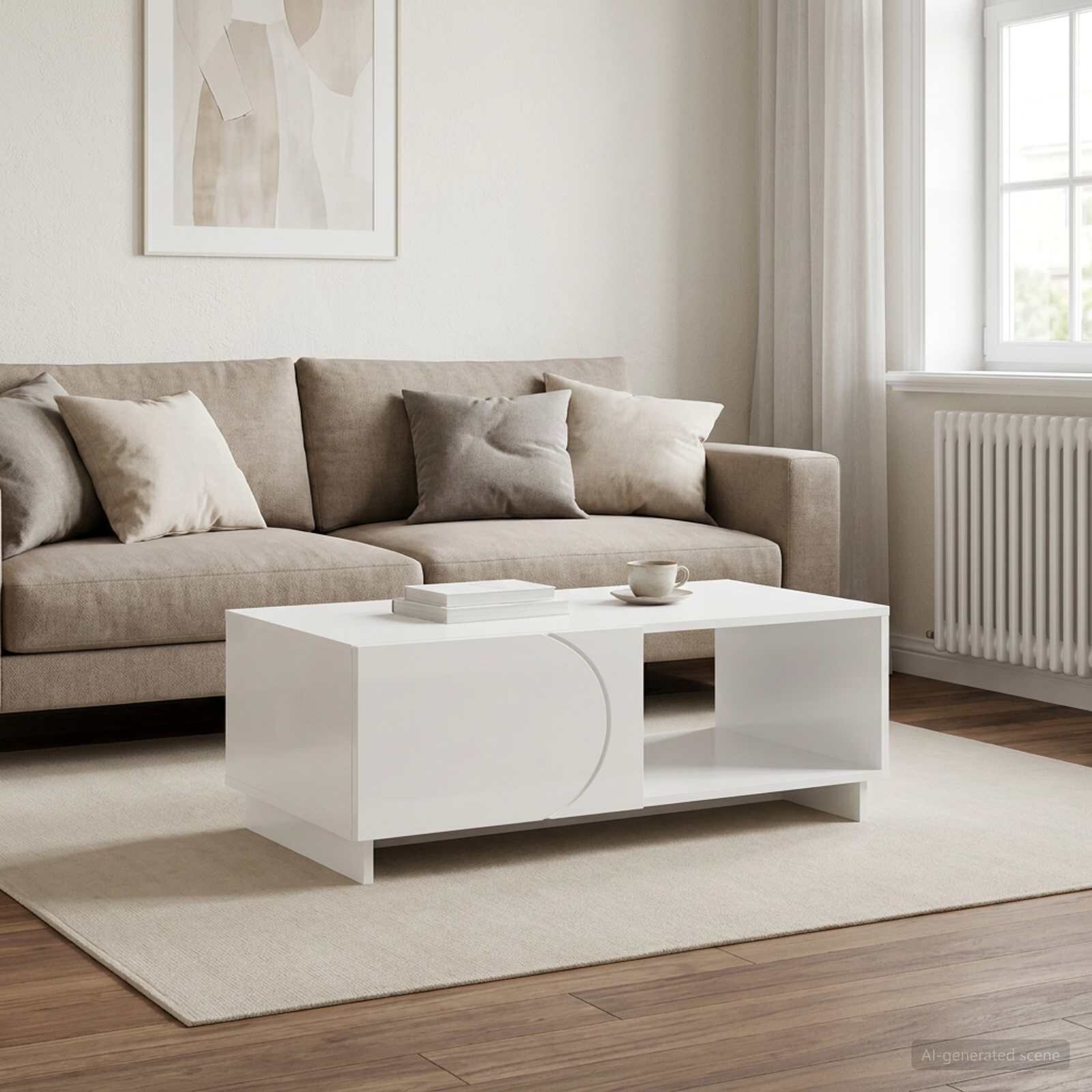 vidaXL Холна маса Бял гланц 95 x 505 x 35 см Инженерно дърво