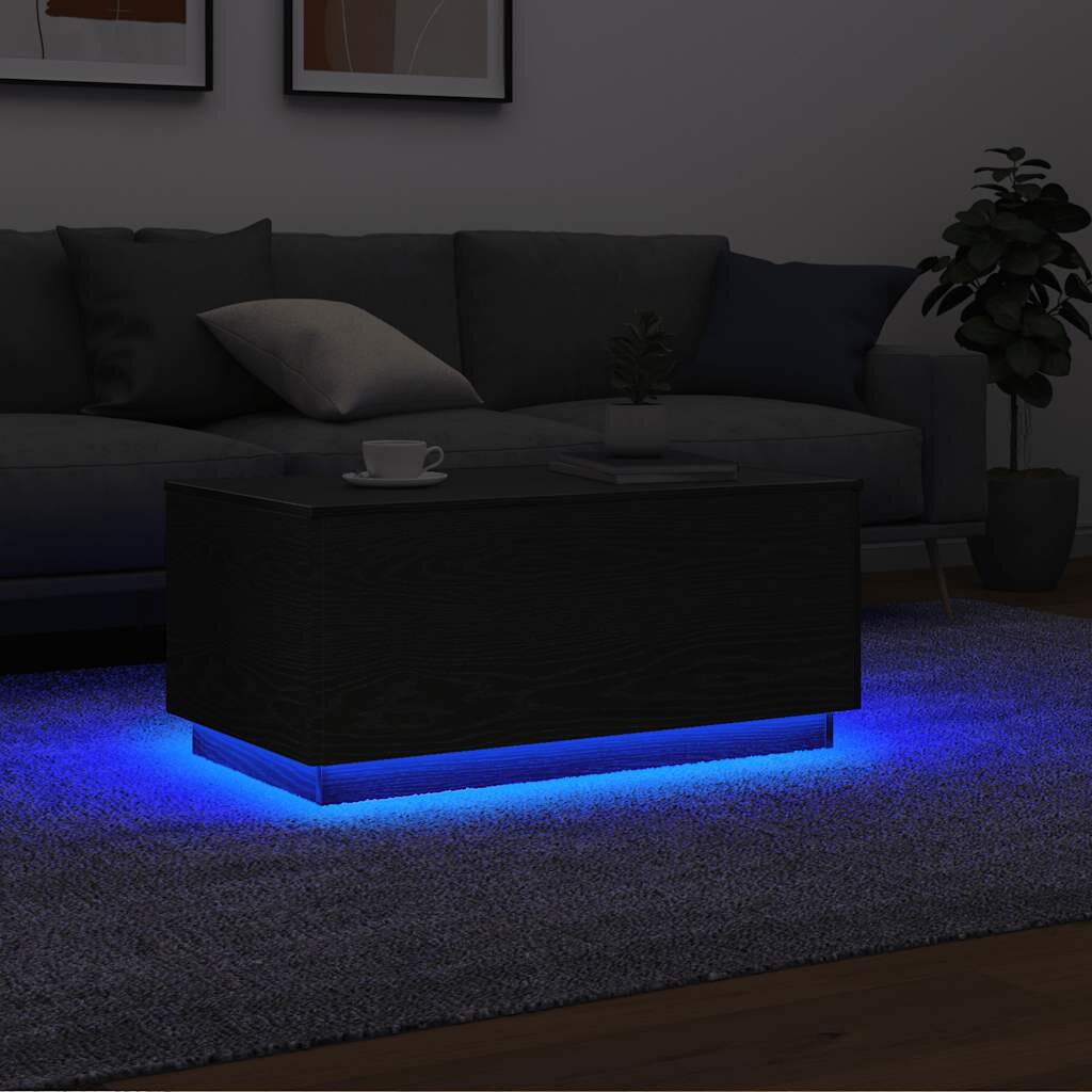 vidaXL Холна маса с LED осветление черен дъб 90x49x40 см