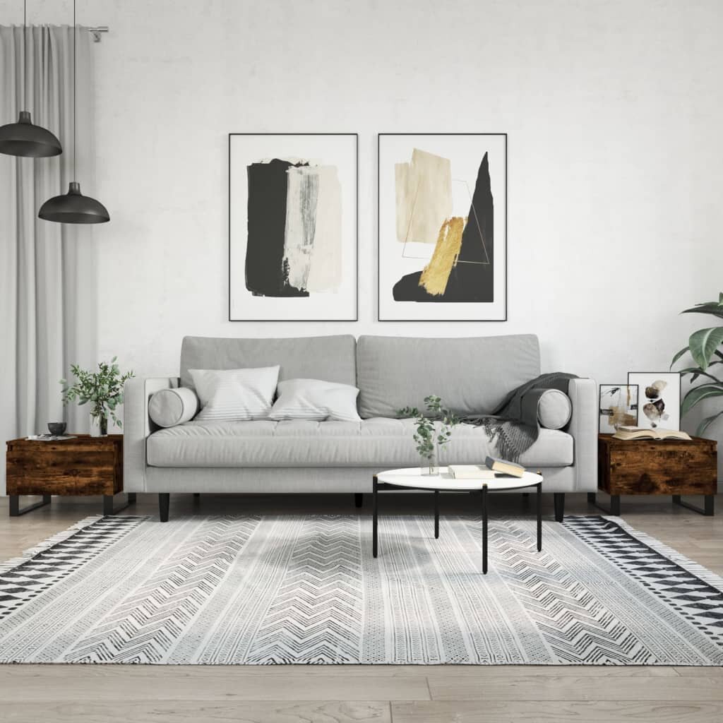 vidaXL Холни маси 2 бр опушен дъб 50x46x35 см инженерно дърво