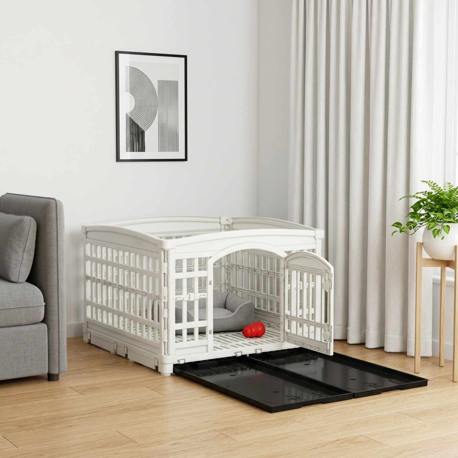 vidaXL Игрална оградка за кучета с 4 панели 122 x 1065 x 82 см Бяло