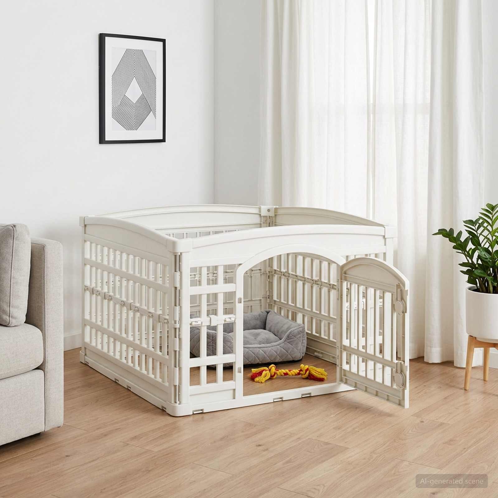 vidaXL Игрална оградка за кучета с 4 панели 88 x 88 x 56 см Пластмаса