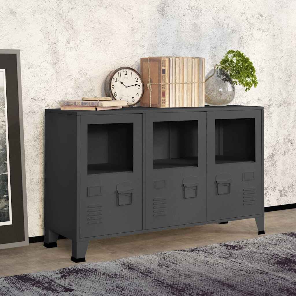 vidaXL Индустриален бюфет антрацит 105x35x62 см метал и стъкло