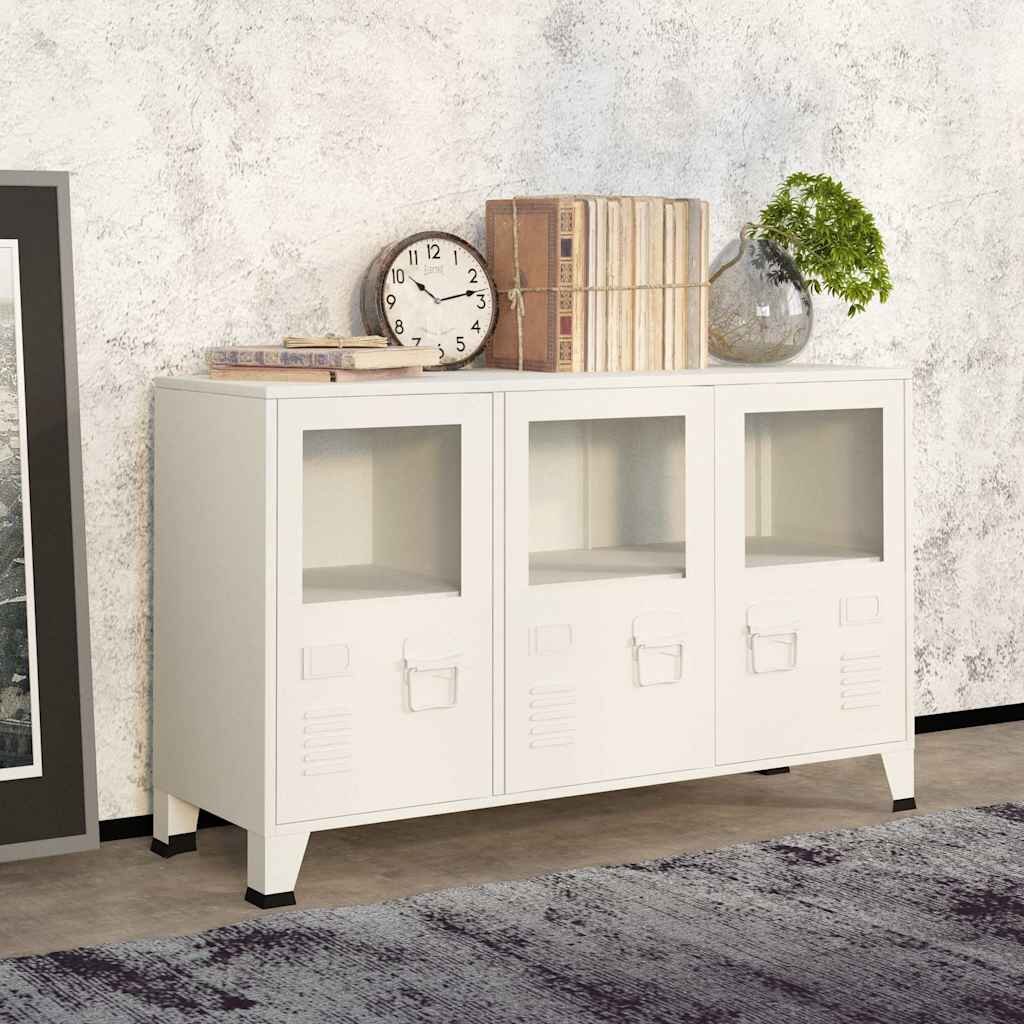 vidaXL Индустриален бюфет бял 105x35x62 см метал и стъкло