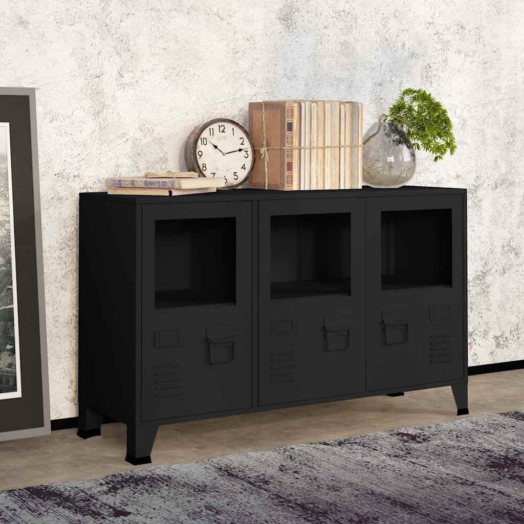 vidaXL Индустриален бюфет черен 105x35x62 см метал и стъкло