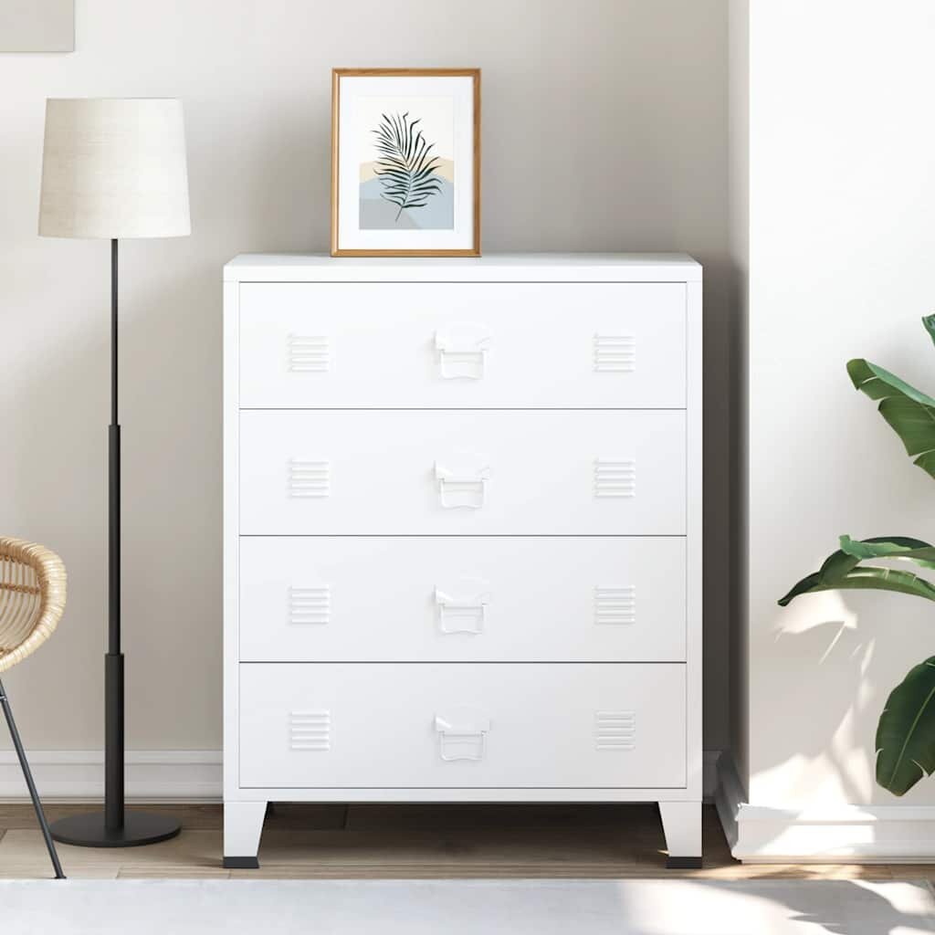 vidaXL Индустриален шкаф с чекмеджета бял 78x40x93 cм метал