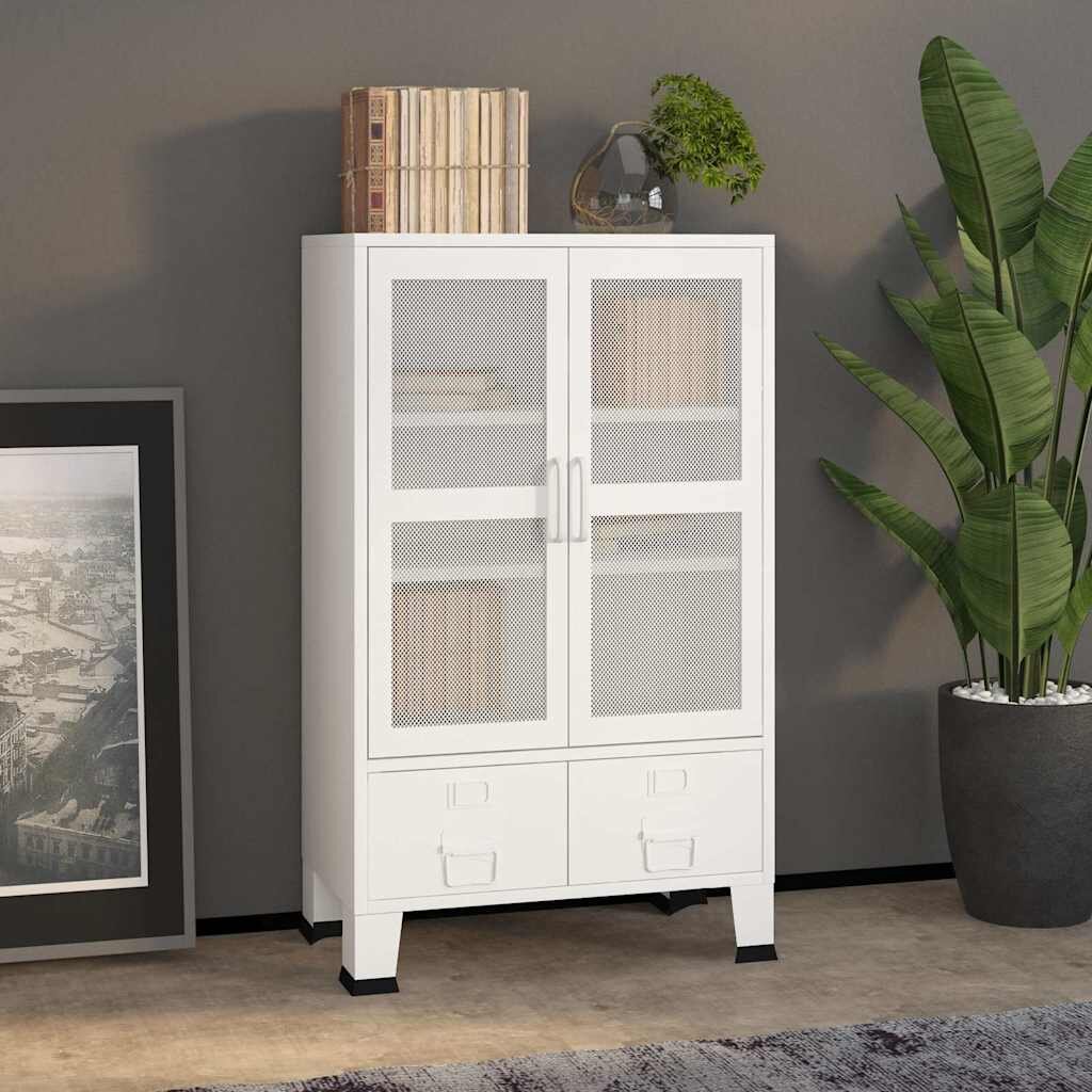 vidaXL Индустриален скрин за съхранение бял 70x40x115 cм метал