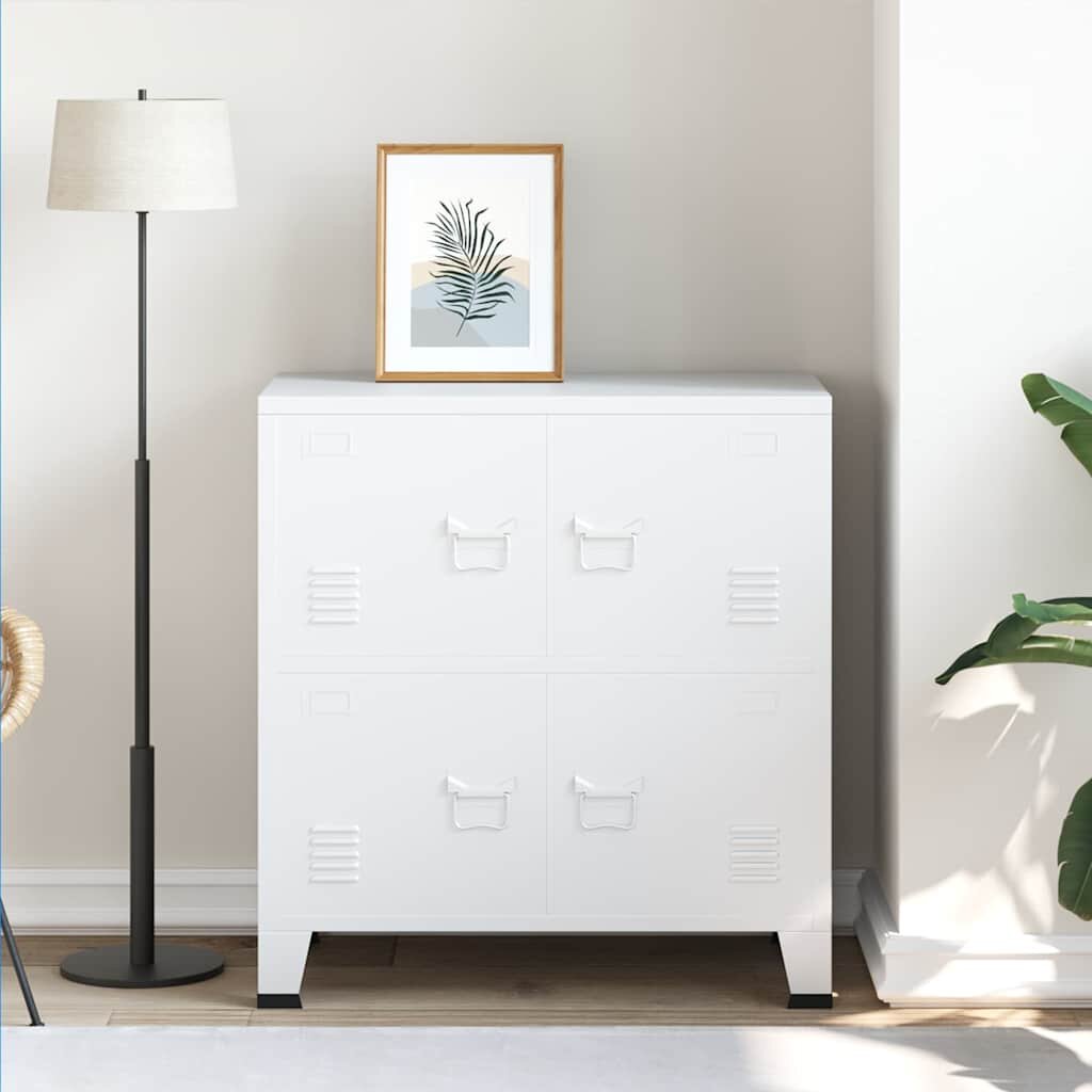 vidaXL Индустриален скрин за съхранение бял 75x40x80 cм стомана