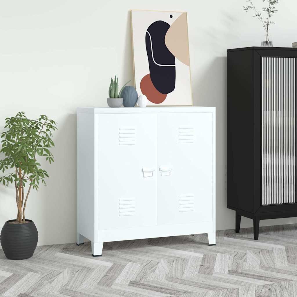 vidaXL Индустриален скрин за съхранение бял 90x40x100 cм стомана