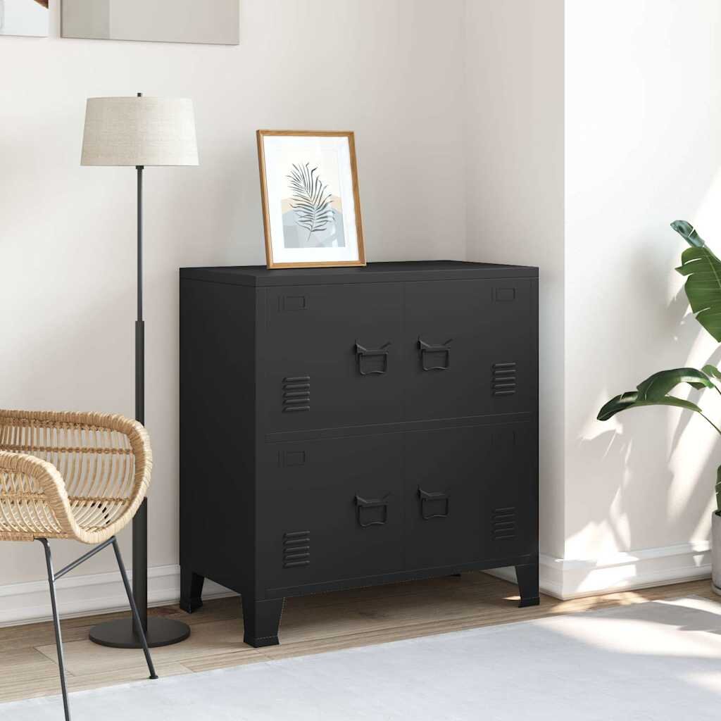 vidaXL Индустриален скрин за съхранение черен 75x40x80 cм стомана