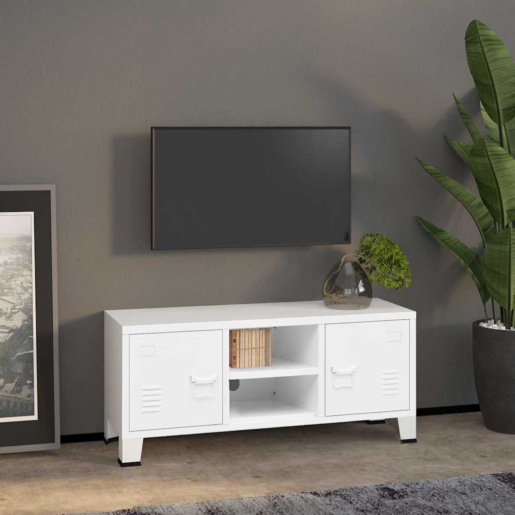 vidaXL Индустриален ТВ шкаф бял 105x35x42 cм метал