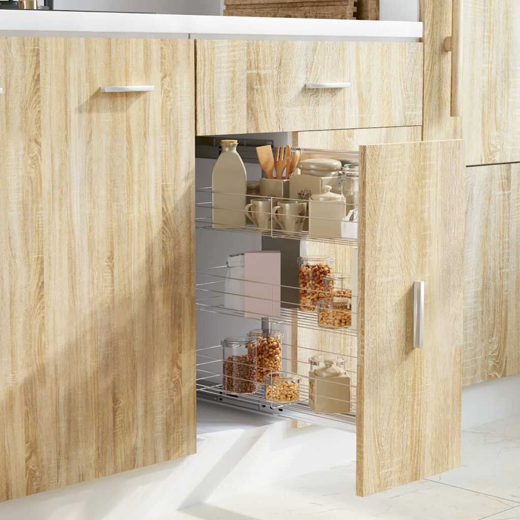 vidaXL Издърпваща се кошница за кухня 3 нива сребриста 47x25x56 см