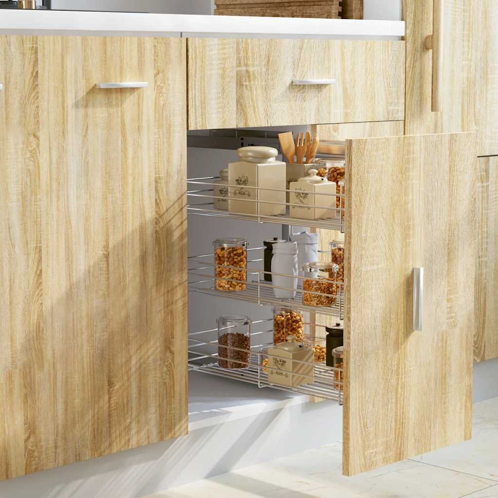 vidaXL Издърпваща се кошница за кухня 3 нива сребриста 47x35x56 см