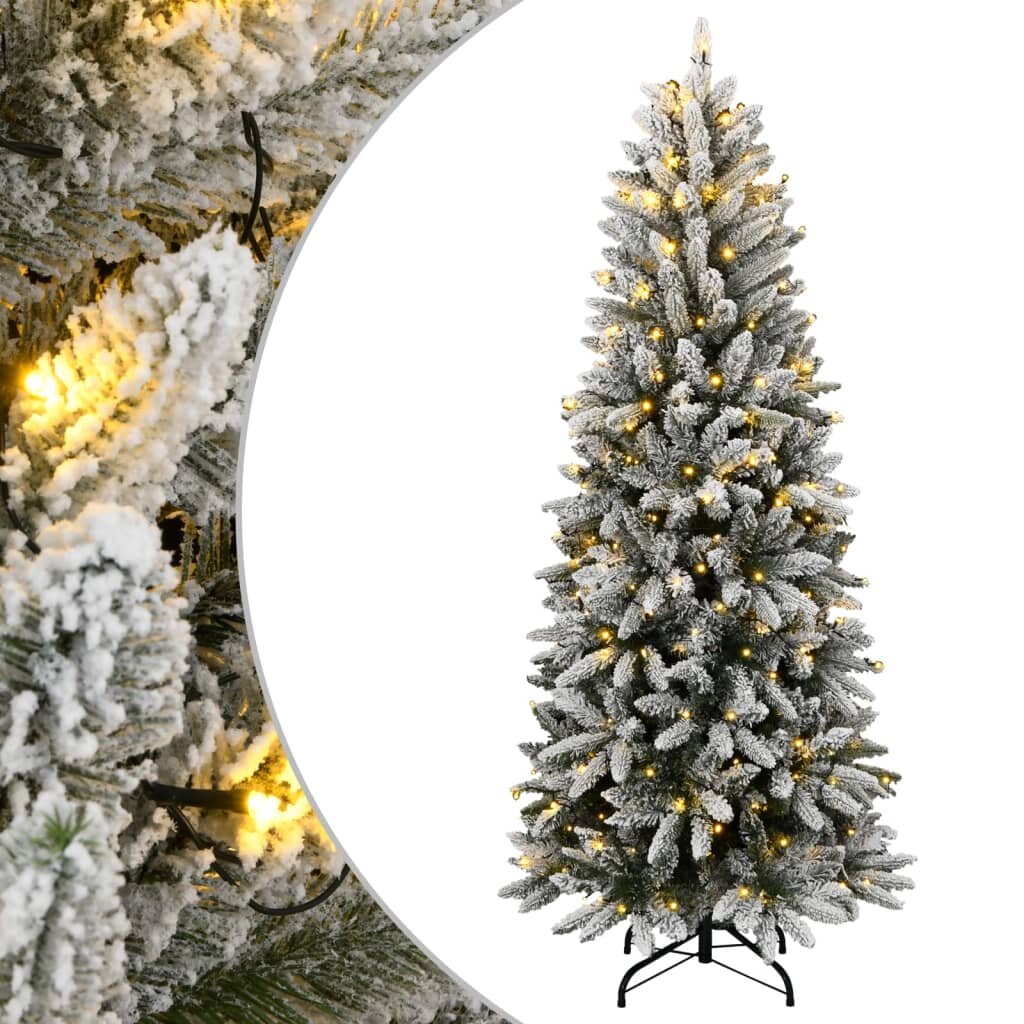 vidaXL Изкуствена коледна елха 150 LED и флокиран сняг 150 см