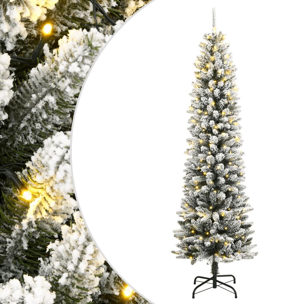 vidaXL Изкуствена коледна елха с 300 LED и флокиран сняг 210 см