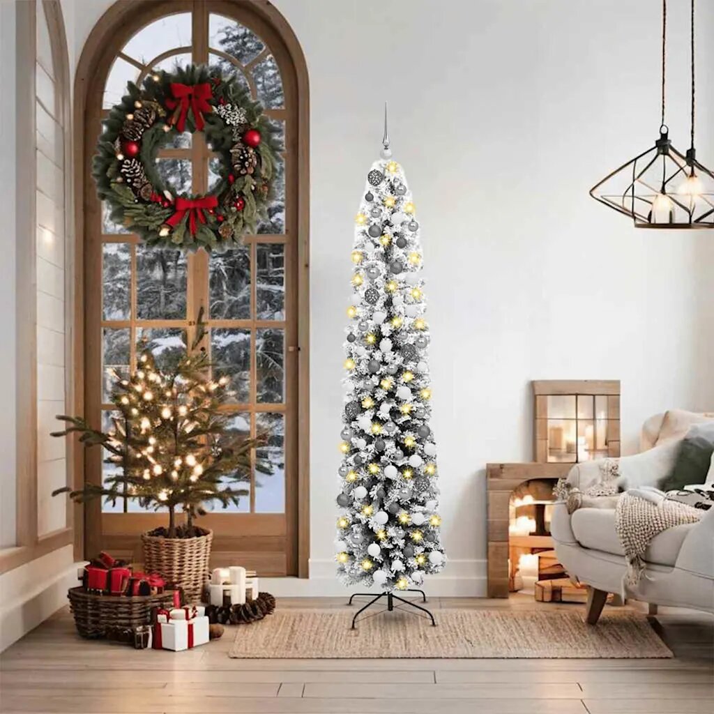 vidaXL Изкуствена коледна елха с LED светлини Зелен и бял 180 cm