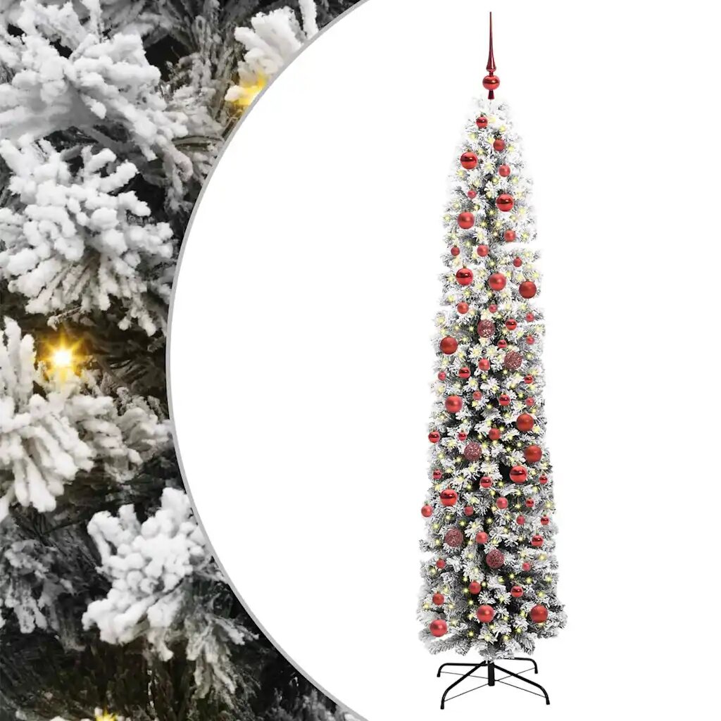 vidaXL Изкуствена коледна елха с LED светлини Зелен и бял 180 cm