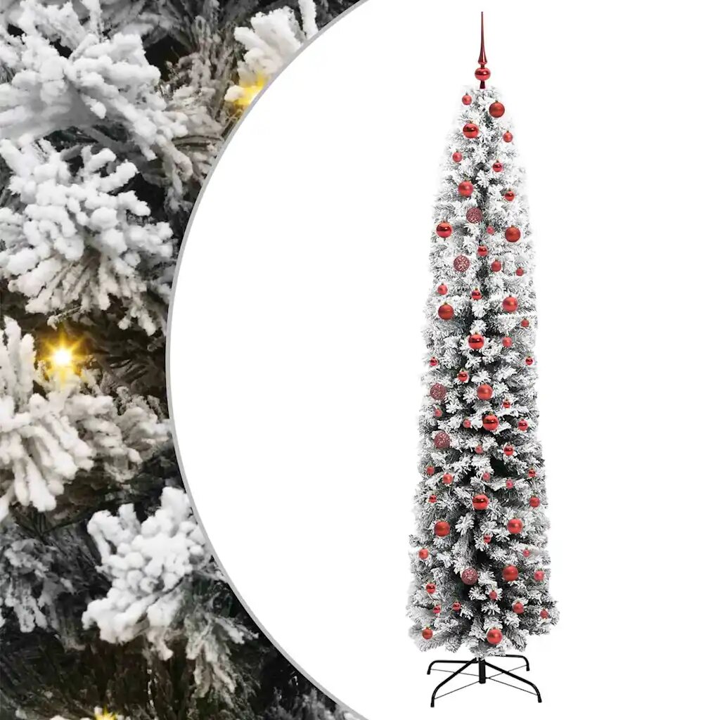 vidaXL Изкуствена коледна елха с LED светлини Зелен и бял 210 cm