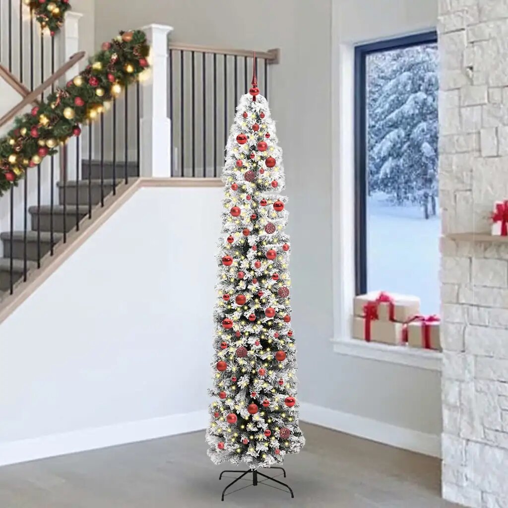 vidaXL Изкуствена коледна елха с LED светлини Зелен и бял 240 cm