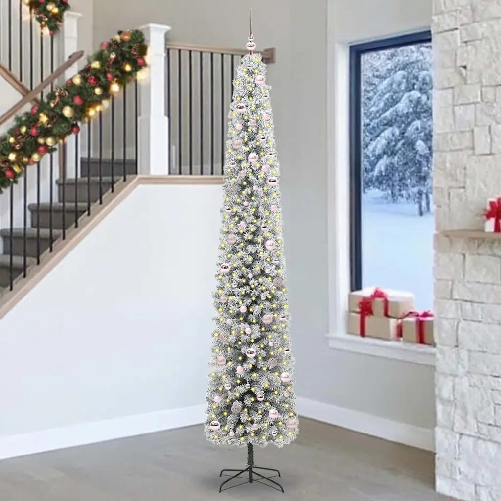 vidaXL Изкуствена коледна елха с LED светлини Зелен и бял 270 cm