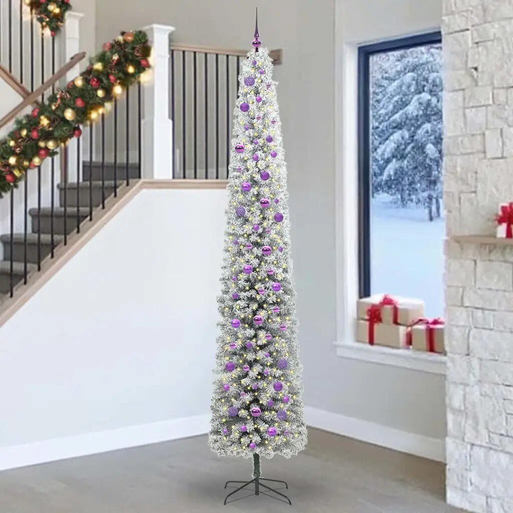 vidaXL Изкуствена коледна елха с LED светлини Зелен и бял 270 cm