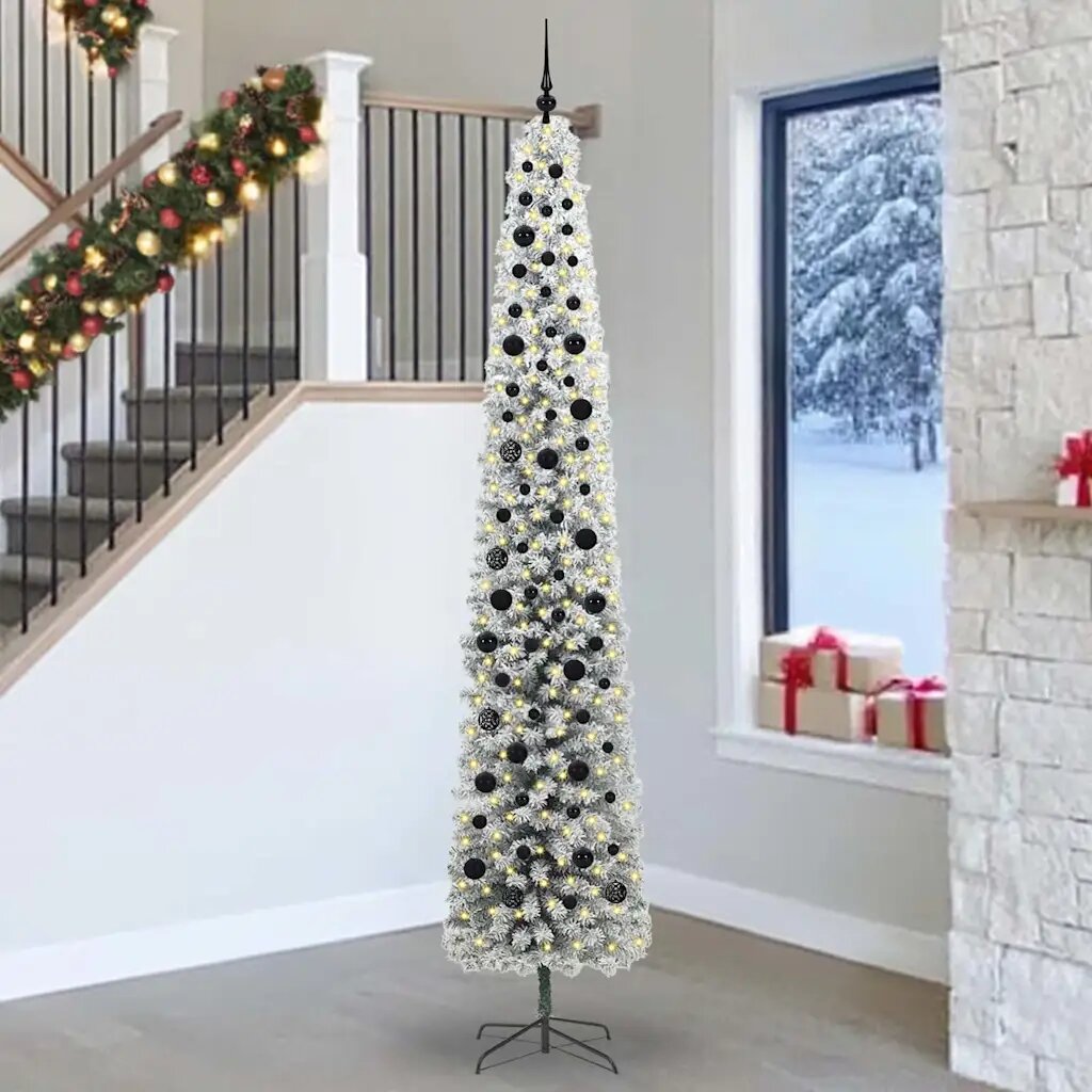 vidaXL Изкуствена коледна елха с LED светлини Зелен и бял 270 cm